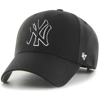 schwarze-snapback-cap-mit-gebogenem-schirm-und-schwarz-weissem-new-york-yankees-mlb-logo-von-47-brand-mvp