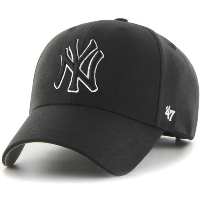 svart-bojd-keps-snapback-med-svart-och-vitt-logotyp-av-new-york-yankees-mlb-mvp-fran-47-brand