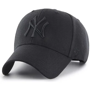 Schwarze gebogene Snapback-Kappe mit schwarzem Logo der New York Yankees MLB MVP von 47 Brand