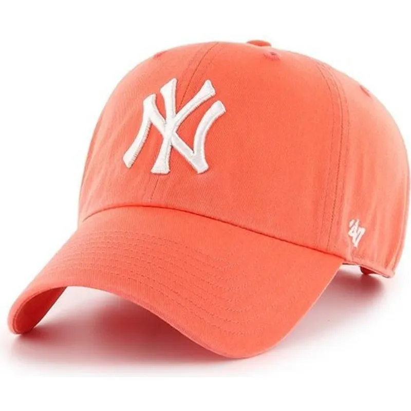 gebogene-grapefruitorangene-kappe-von-new-york-yankees-mlb-clean-up-von-47-brand