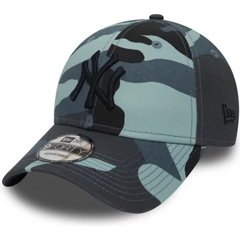verstellbare-blaue-tarnkappe-mit-gebogenem-schirm-und-schwarzem-logo-9forty-essential-der-new-york-yankees-mlb-von-new-era