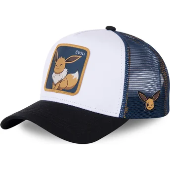 weisse-blaue-und-schwarze-trucker-kappe-eevee-evo3-pokemon-von-capslab