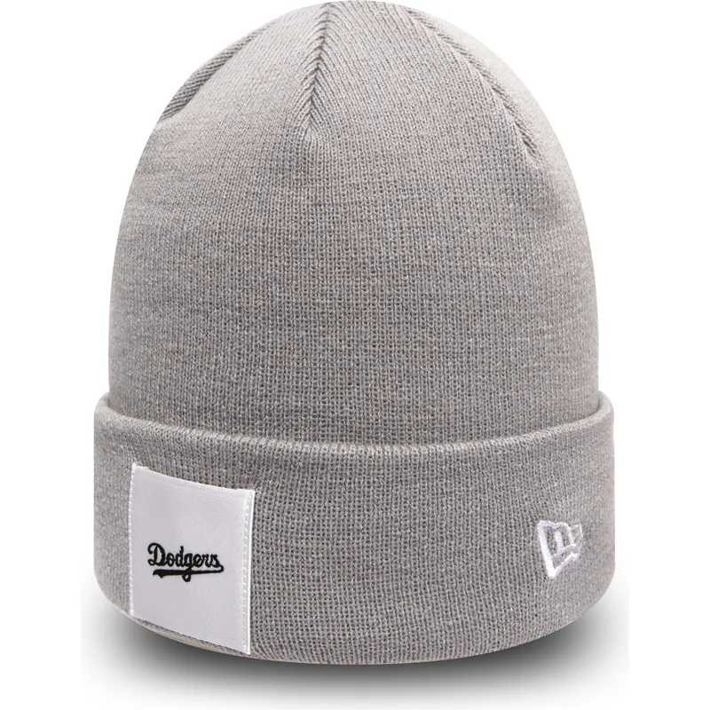 grau-gestrickte-cuff-mutze-mit-satin-patch-der-los-angeles-dodgers-mlb-von-new-era