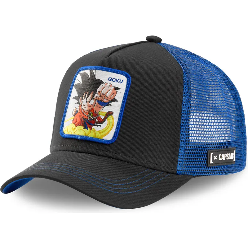 schwarze-und-blaue-trucker-kappe-son-goku-fur-kinder-gok4-dragon-ball-von-capslab