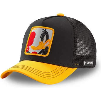 schwarze-und-gelbe-trucker-cap-daffy-duck-loo-duk-looney-tunes-von-capslab