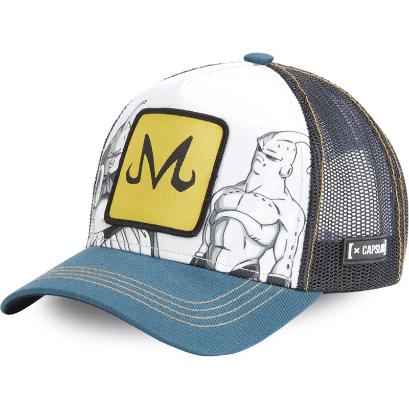 trucker-kappe-grau-schwarz-und-blau-transformations-majin-buu-dbz-buu-dragon-ball-von-capslab