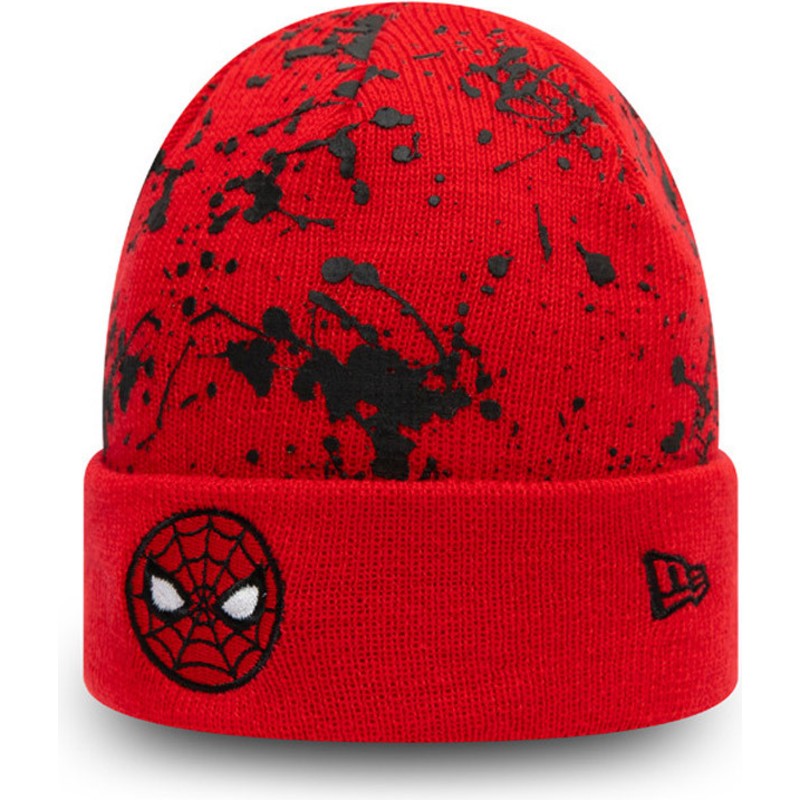 new-era-youth-spider-man-cuff-knit-paint-splat-marvel-comics-red-beanie