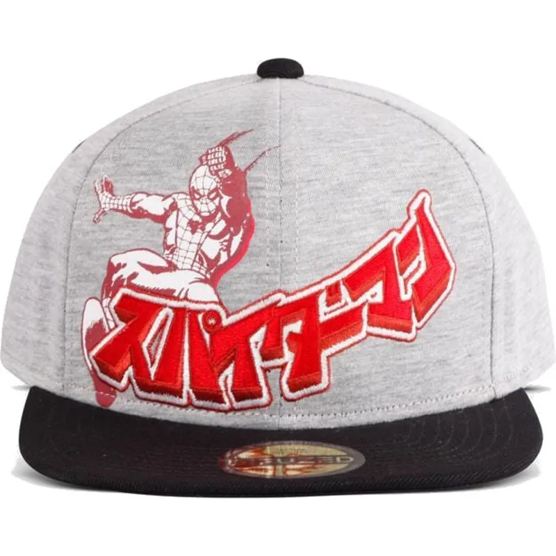 graue-und-schwarze-snapback-flatcap-spider-man-japanese-marvel-comics-von-difuzed