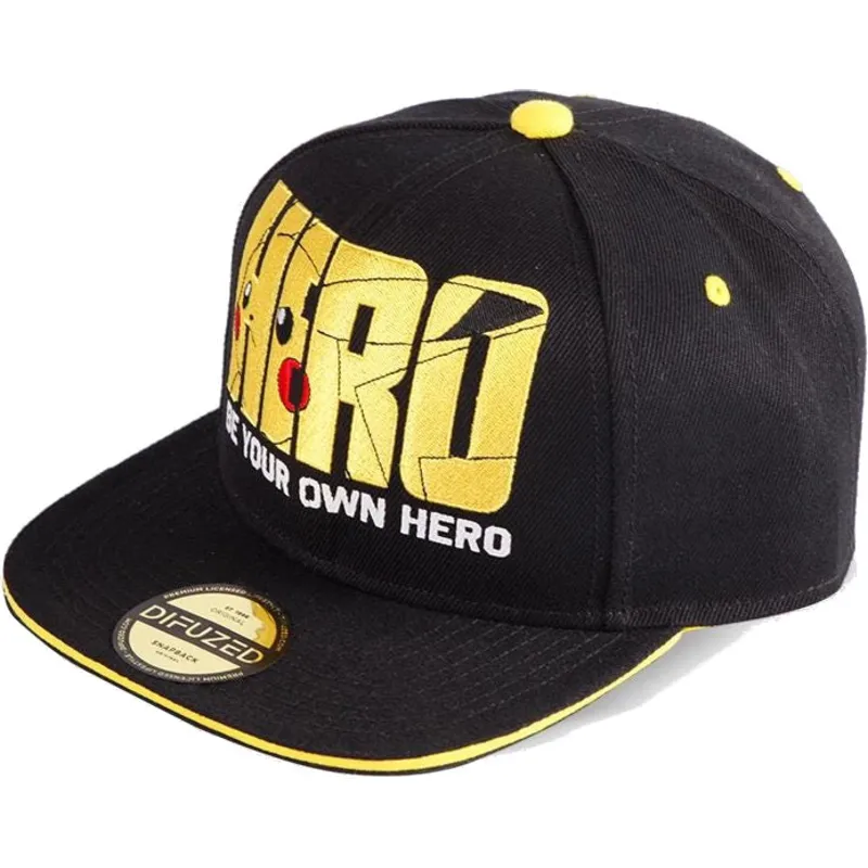 schwarze-flache-snapback-kappe-pikachu-be-your-own-hero-olympics-pokemon-von-difuzed
