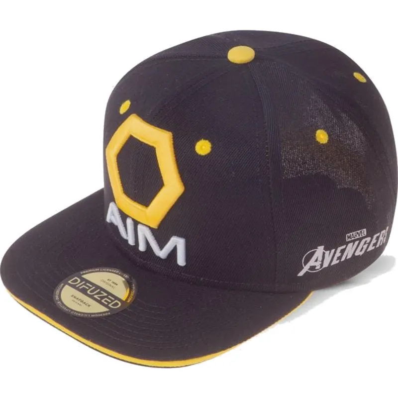 schwarze-und-gelbe-flache-snapback-kappe-aim-avengers-marvel-comics-von-difuzed
