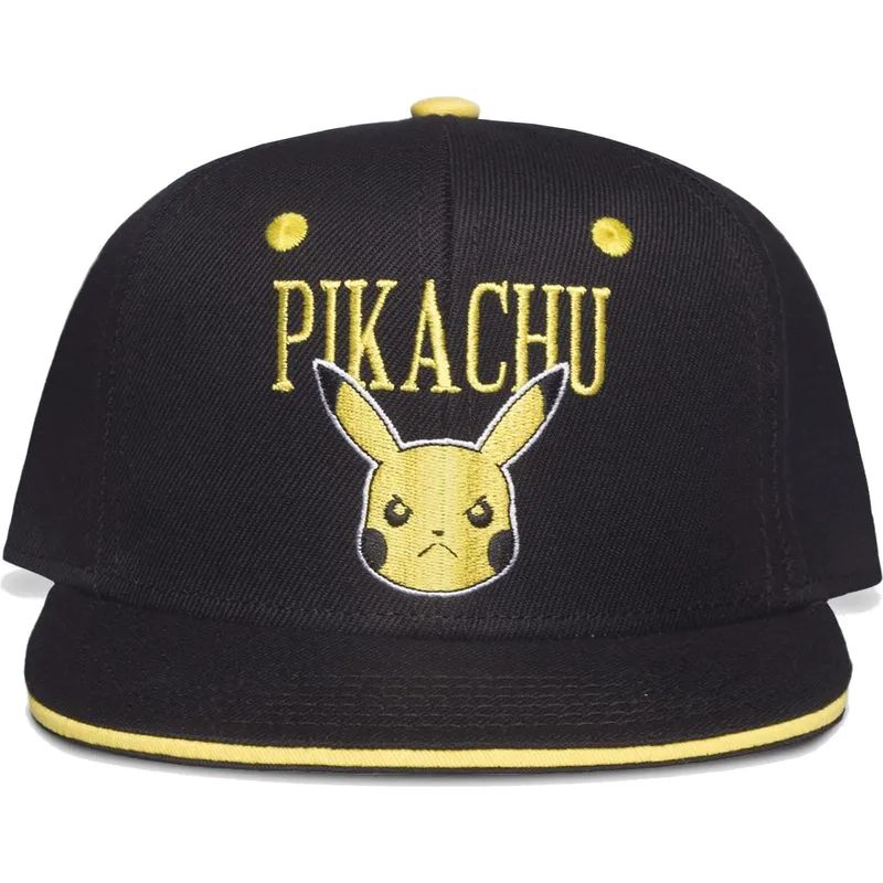 schwarze-und-gelbe-snapback-flatcap-pikachu-angry-pokemon-von-difuzed