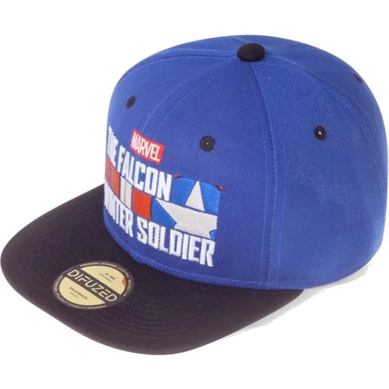 blaue-und-schwarze-snapback-flatcap-the-falcon-and-the-winter-soldier-logo-marvel-comics-von-difuzed