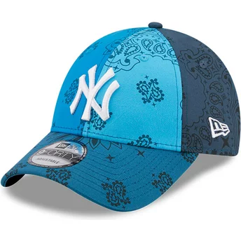 New Era Curved Brim 9FORTY Paisley Print New York Yankees MLB Blue Adjustable Cap