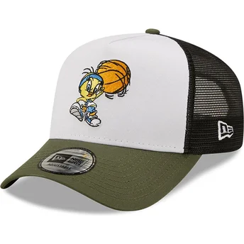 weisse-schwarze-und-grune-a-frame-character-sports-trucker-kappe-mit-tweety-looney-tunes-von-new-era