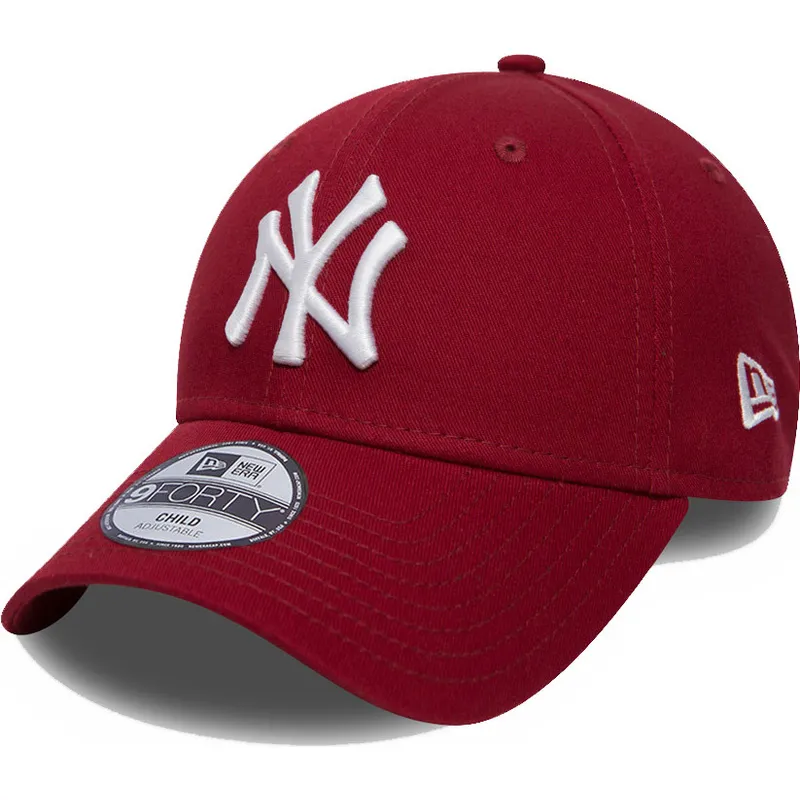 rote-gebogene-verstellbare-kappe-fur-kinder-9forty-league-essential-der-new-york-yankees-mlb-von-new-era