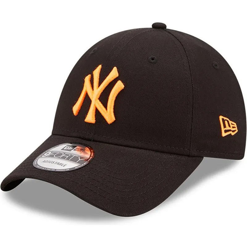 schwarze-verstellbare-kappe-mit-gebogenem-schirm-und-orangefarbenem-logo-9forty-neon-pack-der-new-york-yankees-mlb-von-new-era