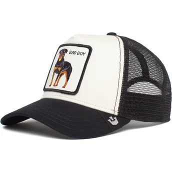 Vit och svart truckerkeps rottweilerhund Bad Boy The Baddest Boy The Farm av Goorin Bros.