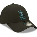 schwarze-9forty-neon-pack-repreve-snapback-kappe-mit-gebogenem-schirm-und-blauem-logo-der-los-angeles-dodgers-mlb-von-new-era