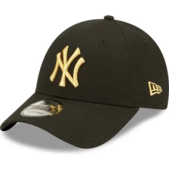 new-era-new-york-yankees-mlb-9forty-metallic-verstellbare-schwarze-kappe-mit-gebogenem-schirm-und-goldenem-logo