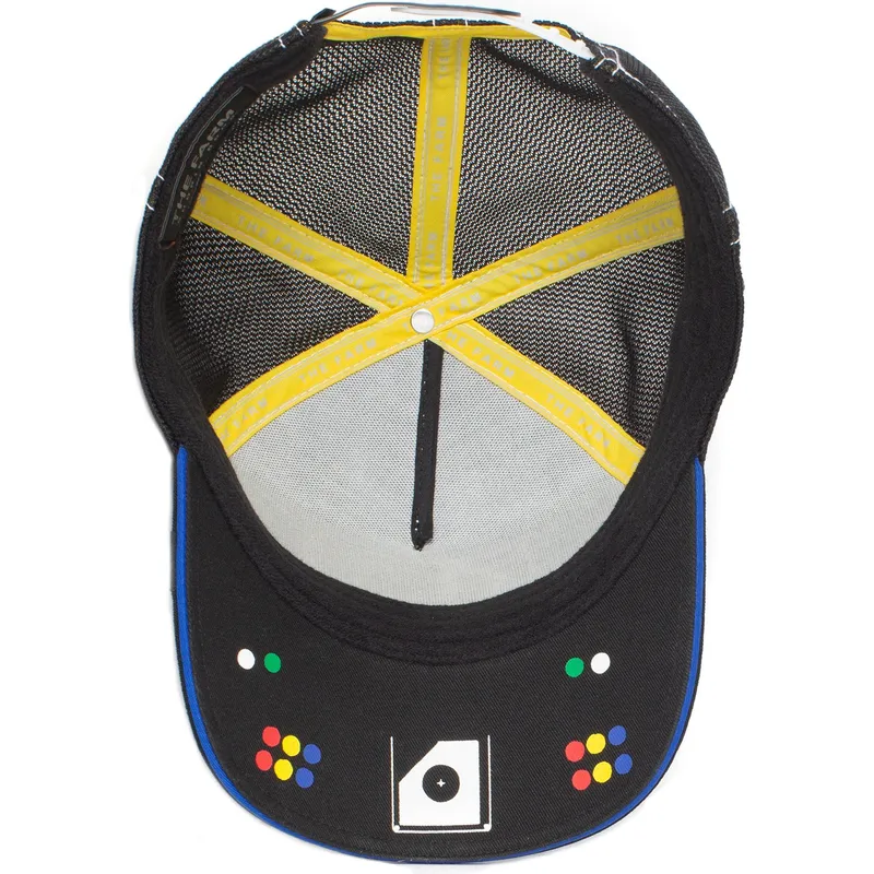 trucker-cap-schwarz-und-blau-frosch-big-mouth-puck-yeah-the-farm-von-goorin-bros