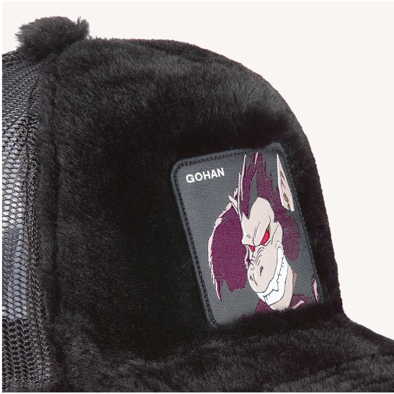 capslab-son-gohan-great-ape-fur1-ooz1-dragon-ball-black-shearling-trucker-hat