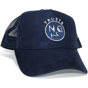 The No.1 Face Trusts No.1 Suede Navy White Logo Navy Blue Trucker Hat