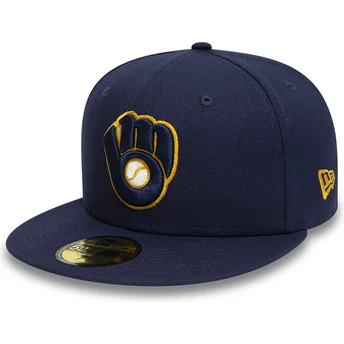 Gorra plana azul marino ajustada 59FIFTY Authentic On Field de Milwaukee Brewers MLB de New Era