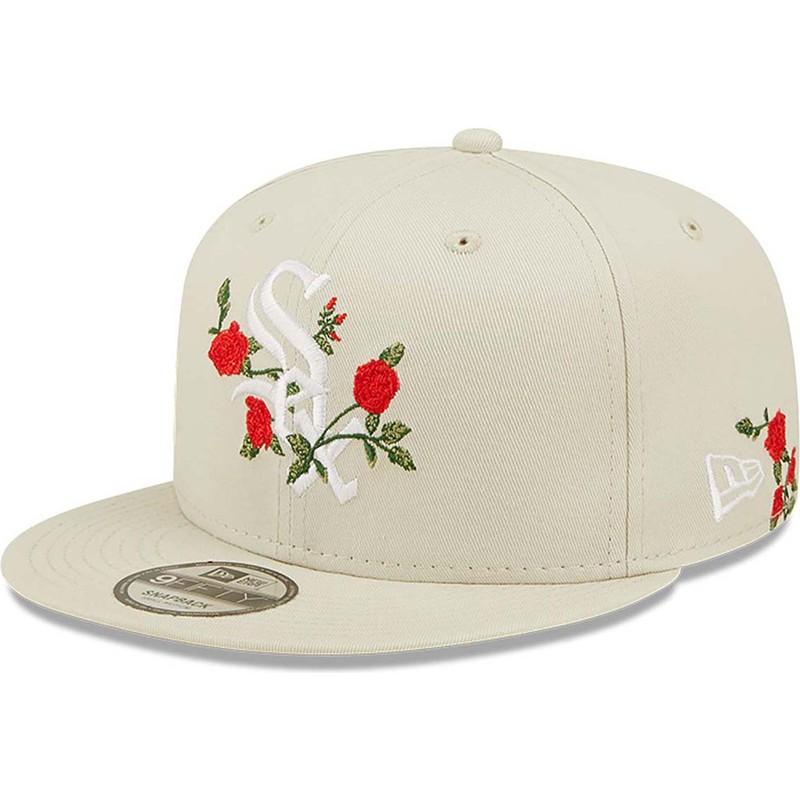 new-era-flat-brim-9fifty-flower-chicago-white-sox-mlb-beige-snapback-cap