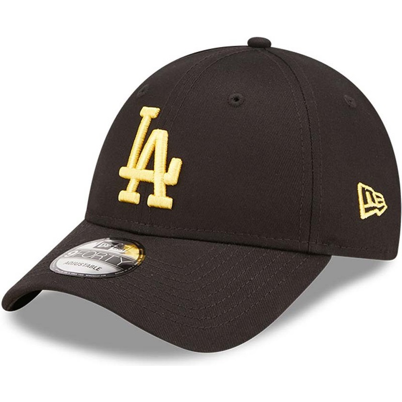new-era-curved-brim-yellow-logo-9forty-league-essential-los-angeles-dodgers-mlb-black-adjustable-cap