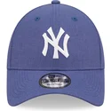 verstellbare-blaue-9forty-linen-kappe-mit-gebogenem-schirm-der-new-york-yankees-mlb-von-new-era