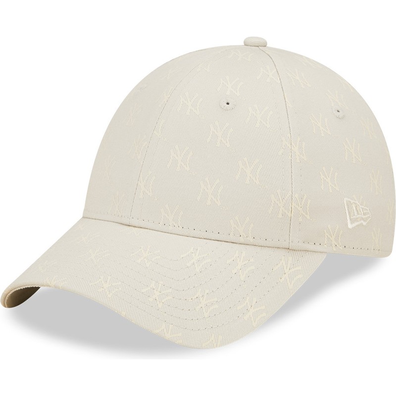 new-era-curved-brim-women-9forty-monogram-new-york-yankees-mlb-beige-adjustable-cap