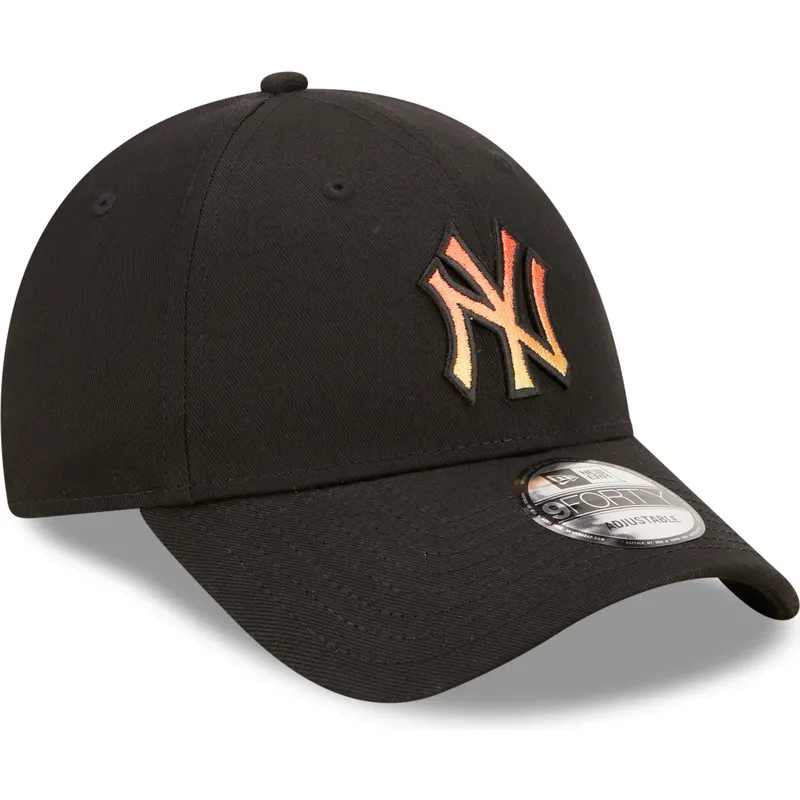 schwarze-verstellbare-curved-cap-mit-orangefarbenem-logo-9forty-gradient-infill-der-new-york-yankees-mlb-von-new-era