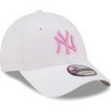 new-era-curved-brim-pink-logo-9forty-league-essential-new-york-yankees-mlb-white-adjustable-cap