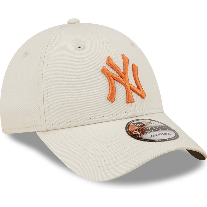 new-era-curved-brim-orange-logo-9forty-league-essential-new-york-yankees-mlb-beige-adjustable-cap