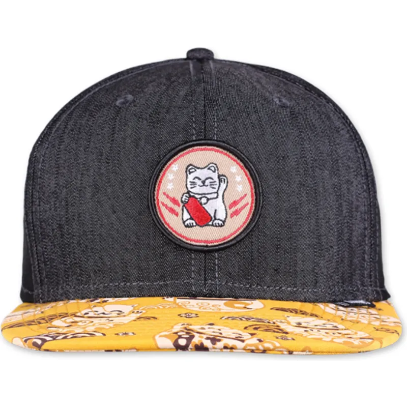 cepice-rovna-cerna-snapback-lucky-cat-linen-rev-djinns