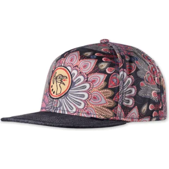 Svart platt snapback-keps Peacock Linen från Djinns