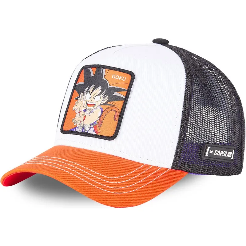 trucker-cap-weiss-schwarz-und-orange-son-goku-kind-db3-gok2-dragon-ball-von-capslab