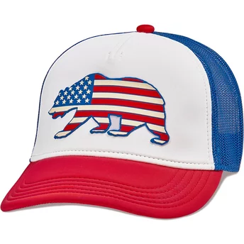 American Needle California Bear Riptide Valin White, Blue and Red Snapback Trucker Hat