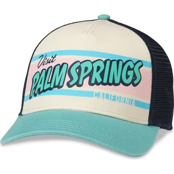 Καπέλο trucker μπεζ, μπλε ναυτικό και πράσινο snapback Palm Springs California Sinclair από την American Needle