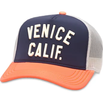 Gorra trucker azul marino, blanca y naranja snapback...