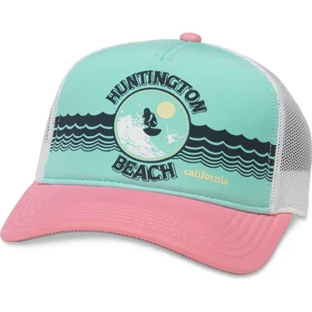 Καπέλο trucker πράσινο, λευκό και ροζ snapback Huntington Beach California Riptide Valin της American Needle