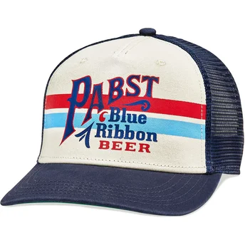 Gorra trucker beige y azul marino snapback Pabst Blue...