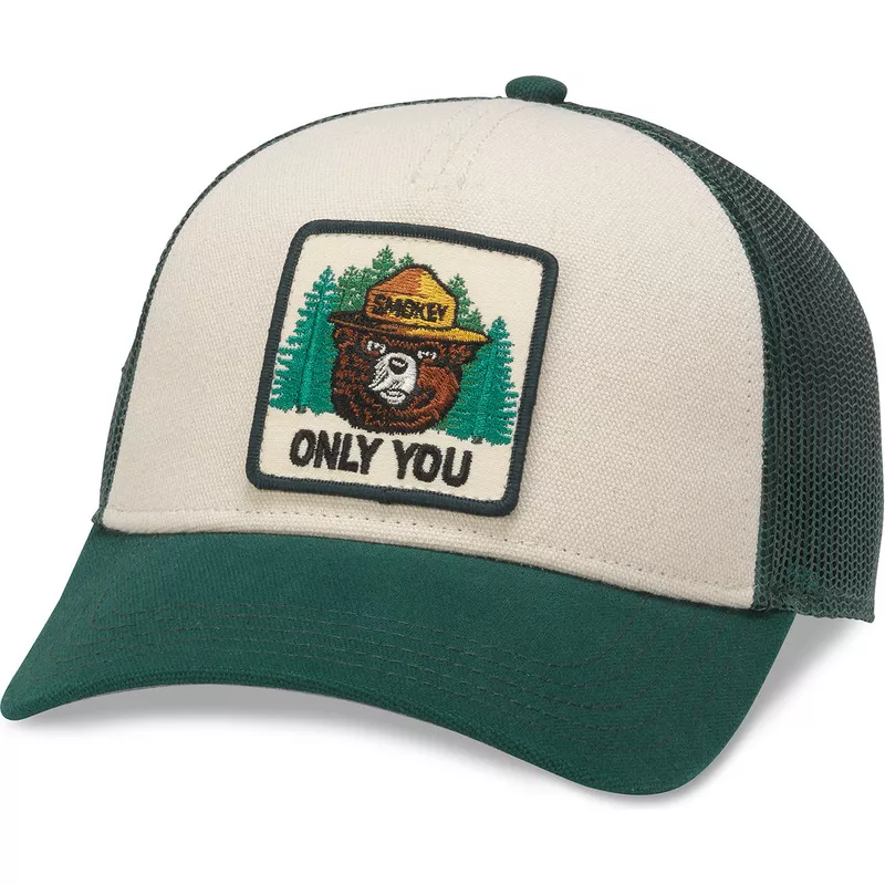 american-needle-smokey-bear-valin-beige-and-green-snapback-trucker-hat