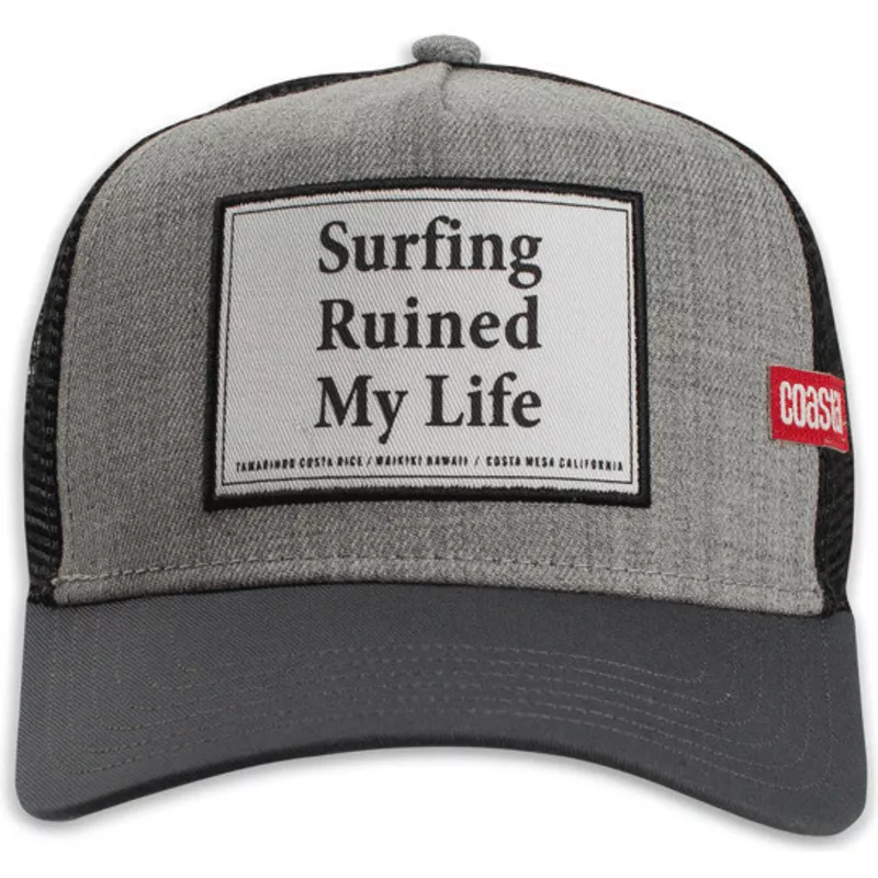 coastal-surfing-ruined-my-life-hft-grey-trucker-hat
