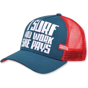 Trucker-Cap blau und rot I Surf You Work She Pays HFT von Coastal