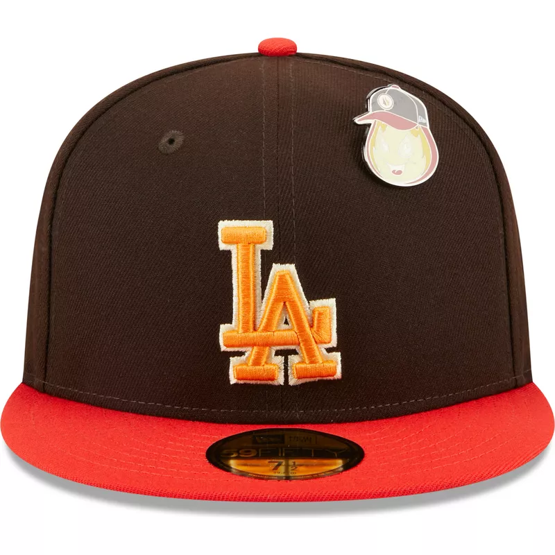 new-era-flat-brim-59fifty-the-elements-fire-pin-los-angeles-dodgers-mlb-brown-and-red-fitted-cap