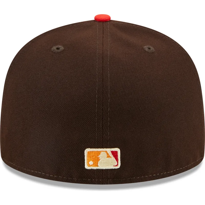 braune-und-rote-anliegende-59fifty-flatcap-the-elements-fire-pin-der-los-angeles-dodgers-mlb-von-new-era