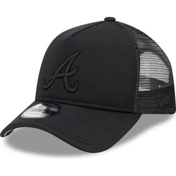 New Era Black Logo 9FORTY A Frame All Day Trucker Atlanta Braves MLB Black Trucker Hat