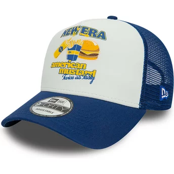 New Era American Mustard A Frame Food White and Blue Trucker Hat