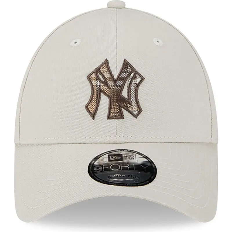 beige-gebogene-verstellbare-9forty-check-infill-kappe-von-new-york-yankees-mlb-von-new-era